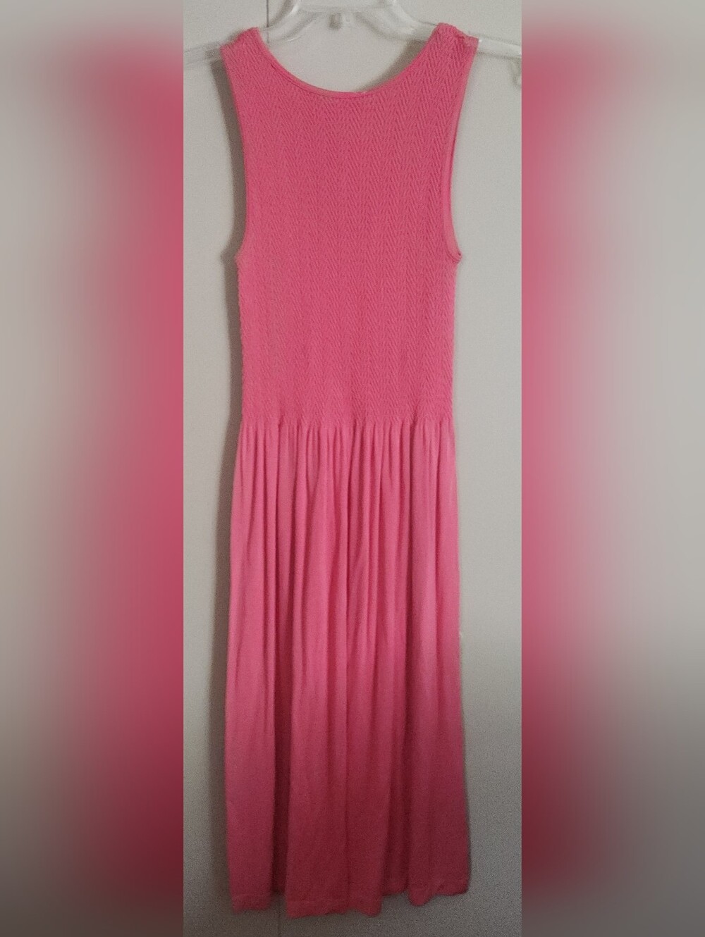 Elietian Sleeveless Pink Knit Womens tank midi dress w smocked bodice - Coral
